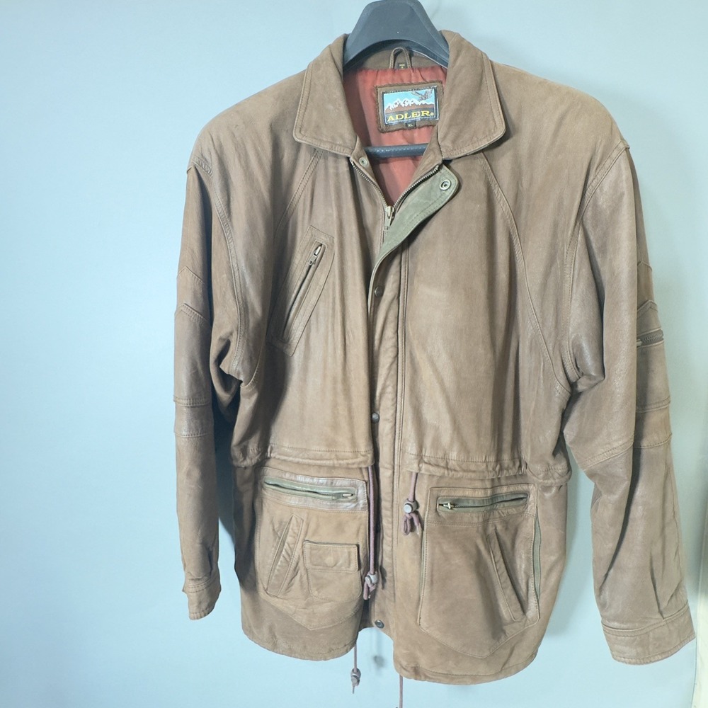 Vintage Adler Bomber Leather Jacket Mens XL Brown Cowhide Field Coat Korea